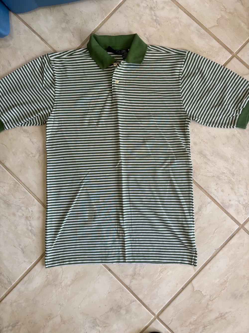 Basic Editions Green & White Striped Polo Shirt
